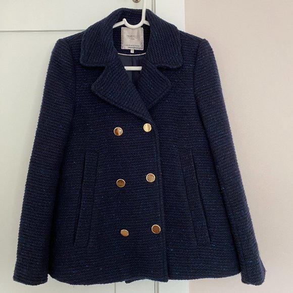 Zara Jackets & Coats Zara Blue Pea Coat With Gold Buttons Poshmark
